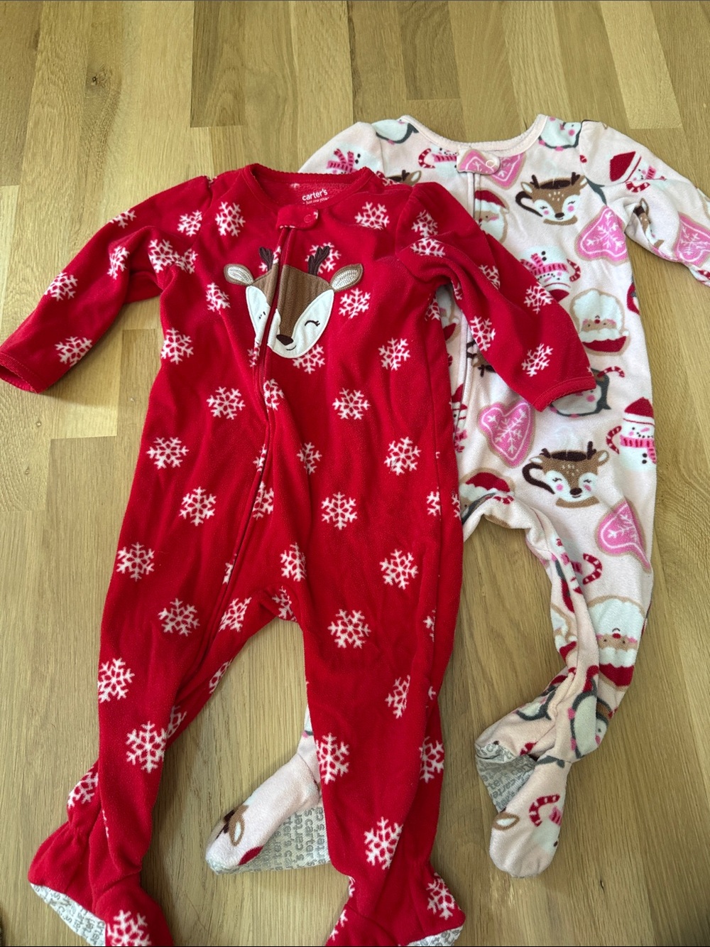 Carter's Red and Cream Reindeer & Snowflake Footed One-Piece
